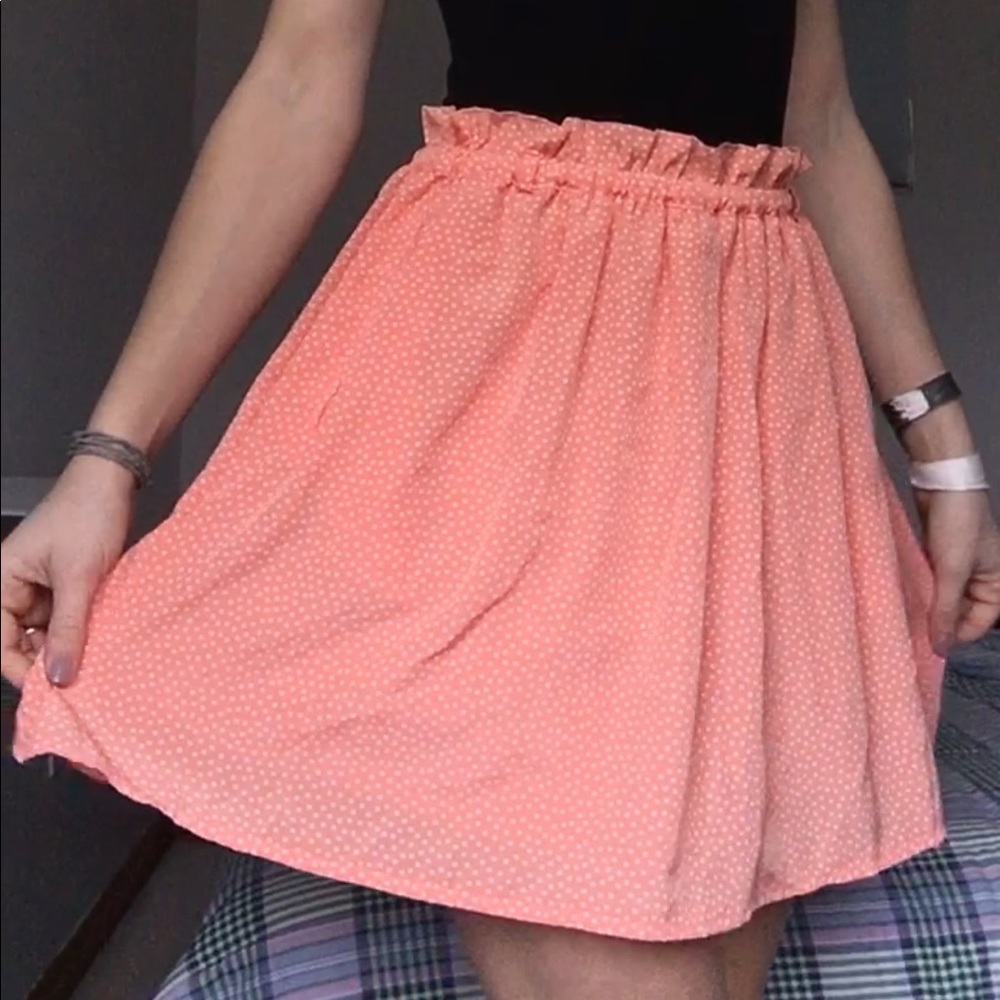 Coral polka dot skirt